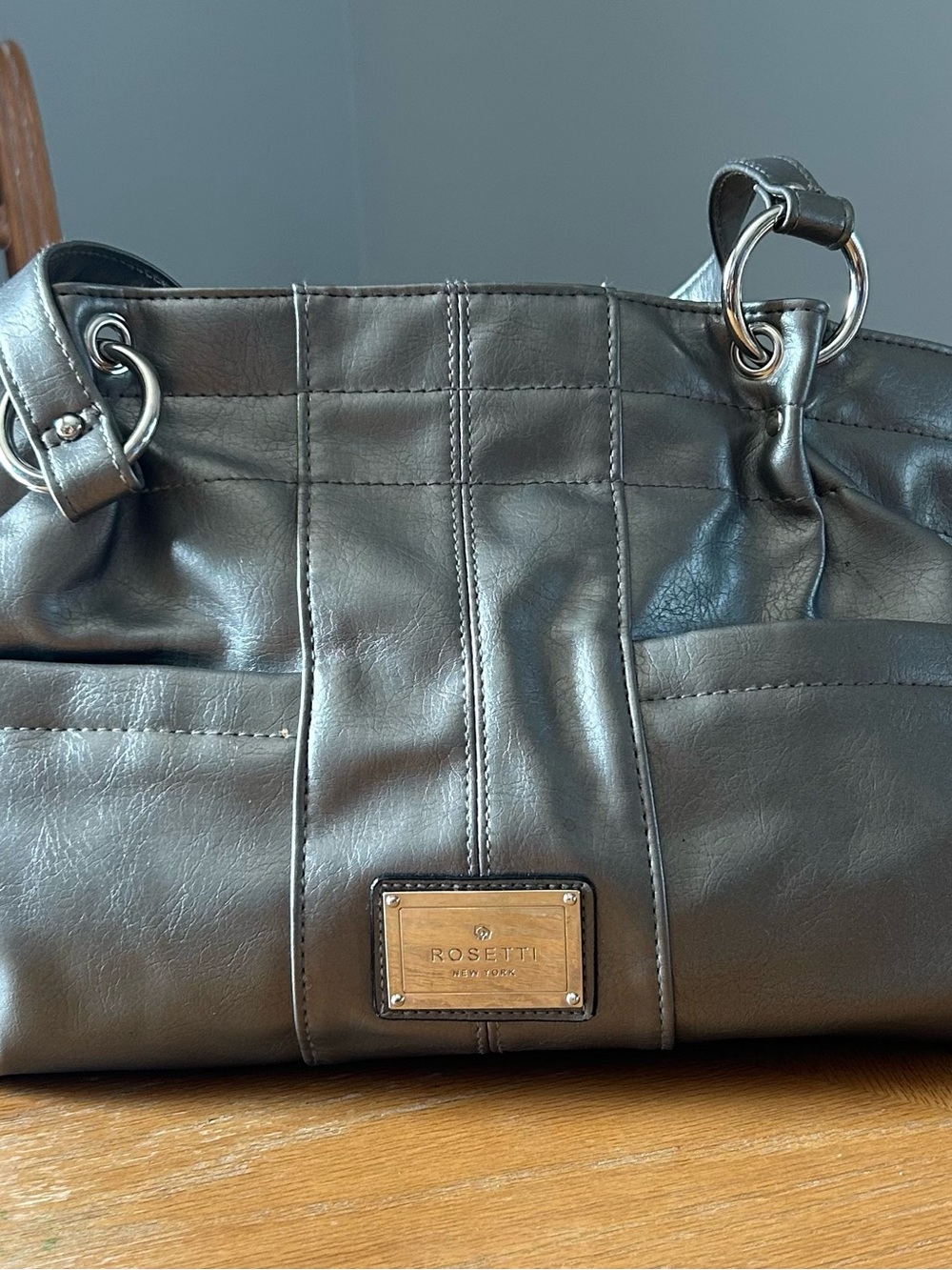 Rosetti Metallic Gray Slouchy Shoulder Bag Handbag Tote Y2K Retro McBling